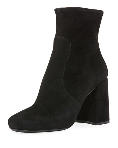 Prada Suede Chunky-heel Bootie, Black