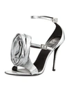 ROGER VIVIER ROSE AND ROLL LEATHER 100MM SANDAL, SILVER