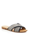 STUART WEITZMAN Edgeway Denim and Chain Trim Slide Sandals,2434579DENIM