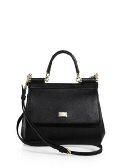 Shop Dolce & Gabbana Women's Small Sicily Leather Top Handle Bag In Black