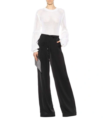 Shop Mcq By Alexander Mcqueen Satin Wide-leg Trousers In Black