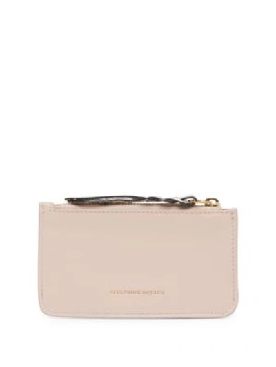 Alexander Mcqueen Leather & Radiated Ratsnake Card Holder In Saddle