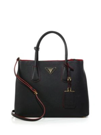 Shop Prada Saffiano Cuir Medium Double Bag In Black-red