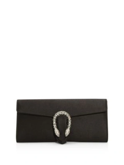 Shop Gucci Dionysus Satin And Crystal Clutch In Black