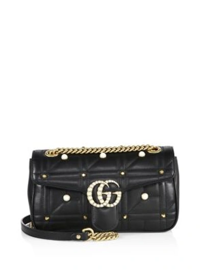 Shop Gucci Small Gg Marmont Studded Matelassé Leather Chain Shoulder Bag In Black