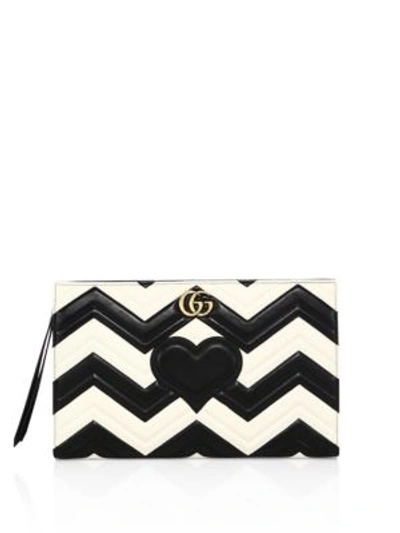 Shop Gucci Gg Marmont Matelassé Leather Clutch In Black-white