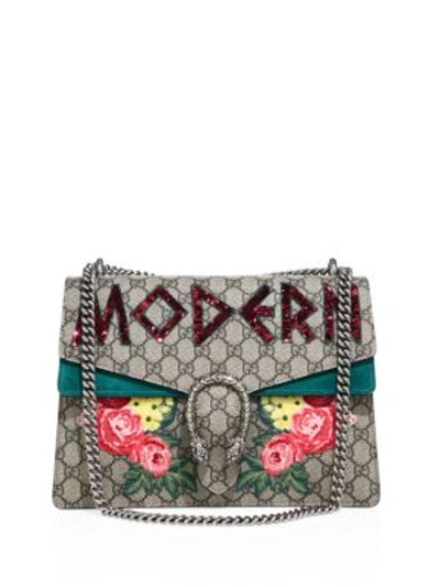 Gucci Dionysus Medium Embellished Appliquéd Coated-canvas And Suede Shoulder Bag In Green