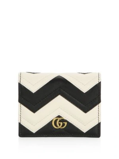 Gucci Gg Marmont Colorblock Chevron Leather Card Case In Black-white