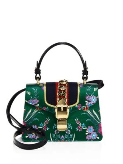 Shop Gucci Mini Sylvie Floral Jacquard Top Handle Bag In Green