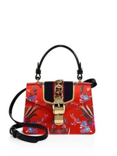 Shop Gucci Mini Sylvie Floral Jacquard Top Handle Bag In Red