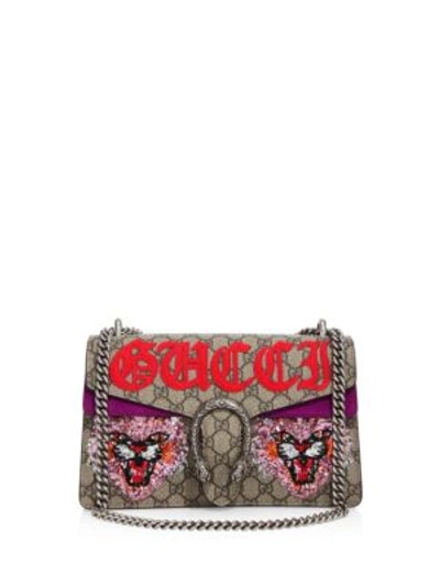 Shop Gucci Dionysus Embroidered Gg Supreme Shoulder Bag In Beige-multi