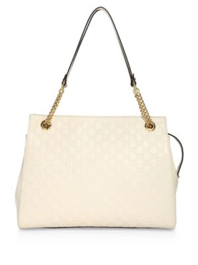 Shop Gucci Signature Large Leather Tote In Soft White