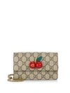 GUCCI Cherry-Embellished GG Supreme Mini Chain Shoulder Bag