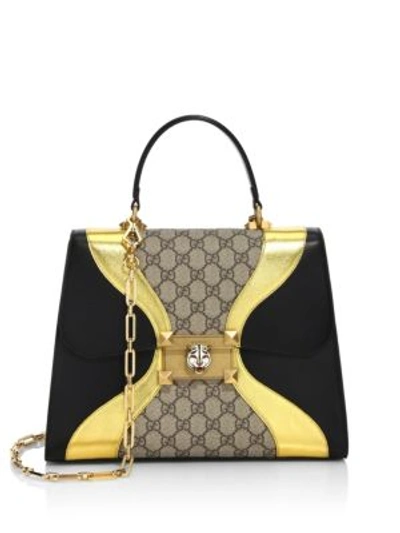 Shop Gucci Osiride Gg Supreme & Leather Top Handle Bag In Black-multi