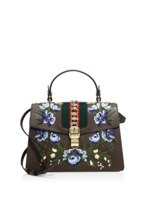sylvie embroidered medium top handle bag