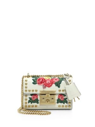 Shop Gucci Padlock Floral-embroidered Studded Leather Chain Shoulder Bag In White-multi
