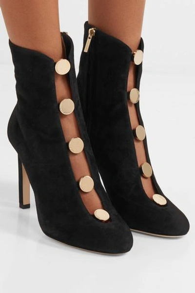 Shop Jimmy Choo Loretta 100 Button-detailed Suede Ankle Boots