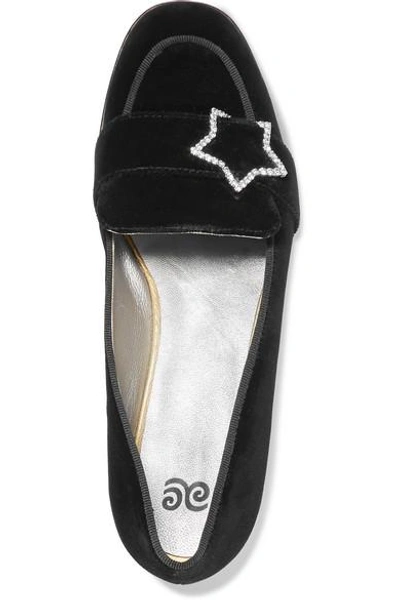 Shop Alexa Chung Crystal-embellished Velvet Loafers