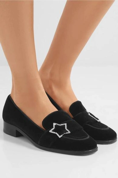 Shop Alexa Chung Crystal-embellished Velvet Loafers