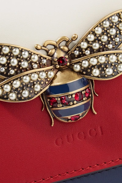 Shop Gucci Queen Margaret Embellished Leather Shoulder Bag In Red