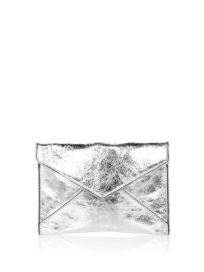 Shop Rebecca Minkoff Leo Leather Clutch In Silver