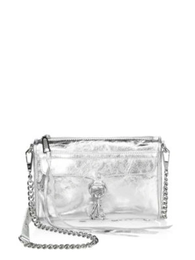 Shop Rebecca Minkoff Mini-mac Leather Crossbody Bag In Silver