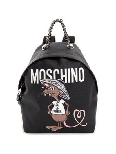 Shop Moschino Slogan Faux-leather Mini Backpack In Black