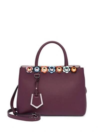 Fendi Small 2 Jours Flower Studded Leather Tote In Wine