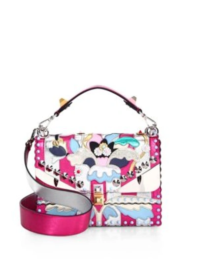Shop Fendi Kan I Wonder Monster Metallic Leather Shoulder Bag In Pink-multi
