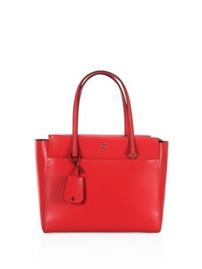 Shop Tory Burch Parker Leather Tote In Cherry Apple