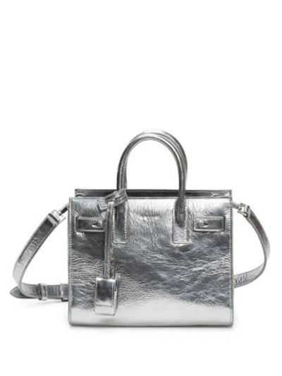 Shop Saint Laurent Nano Sac De Jour Metallic Leather Tote In Silver