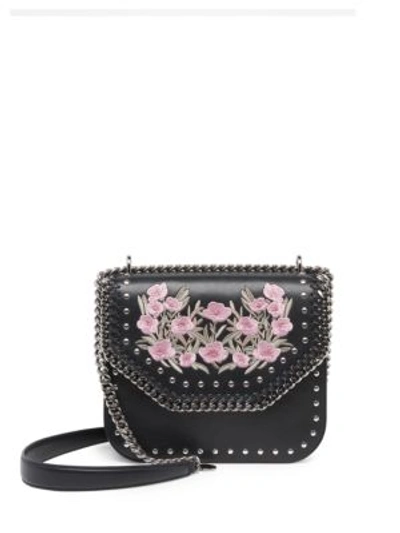 Stella Mccartney Falabella Box Embroidered Faux Leather Crossbody Bag In Black-pink