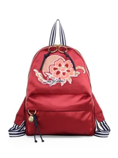 See By Chloé See By Chloe Embroidered Satin Backpack In Red