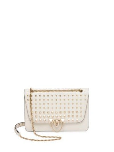 Shop Valentino Small Demi Lune Studded Leather Chain Shoulder Bag In Ivory