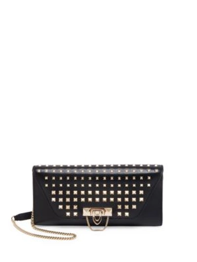 Shop Valentino Demi Lune Studded Leather Chain Clutch In Black