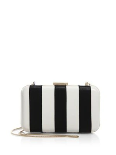 Alice And Olivia Shirley Striped Leather Convertible Clutch In Black-white