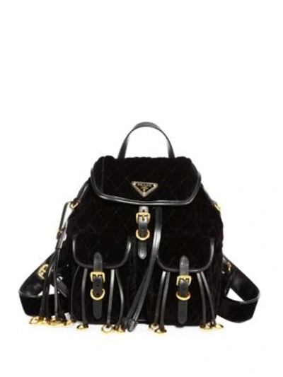 Shop Prada Quilted Velvet Mini Backpack In Nero