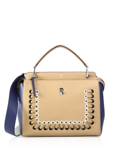 Shop Fendi Dotcom Click Whipstitched Leather Satchel In Brown
