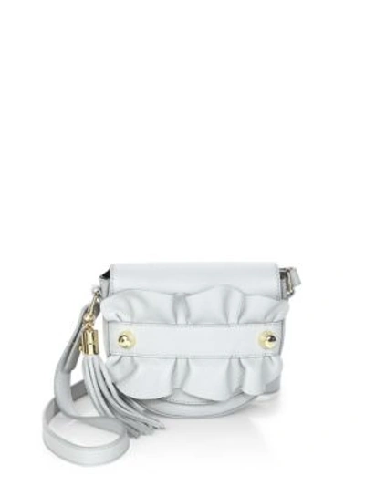 Milly Ruffle Leather Crossbody Saddle Bag In Grey