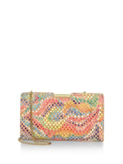 Milly Geometric Rainbow Small Frame Clutch In Multi/gold