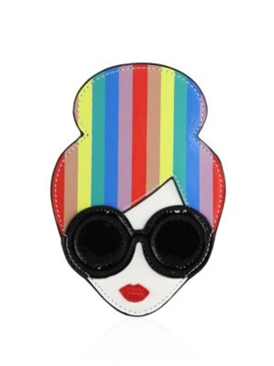 Alice And Olivia Rainbow-print Leather Stace Face Card Case In Multi