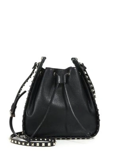 Shop Valentino Rockstud Large Leather Bucket Bag In Black
