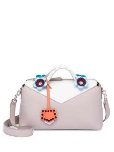 Shop Fendi By The Way Floral-detail Leather Boston Bag In Powder