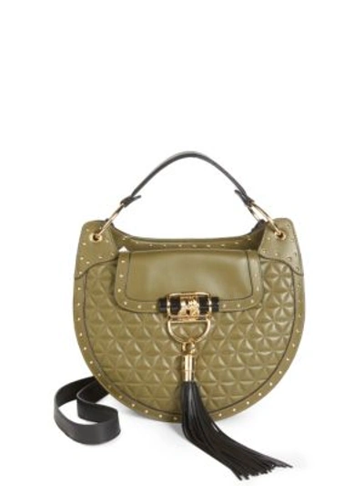 Balmain Quilted Leather Saddle Bag In Khaki
