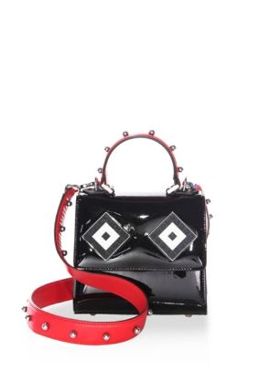 Les Petits Joueurs Baby Alex Mask Sphere-studded Patent Leather Top Handle Bag In Black