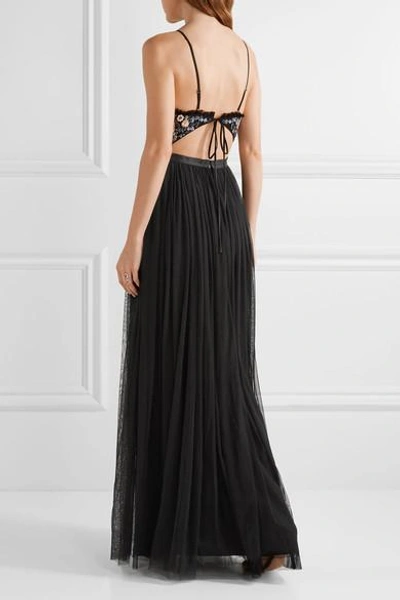 Shop Needle & Thread Whisper Open-back Embellished Chiffon And Tulle Gown In Black