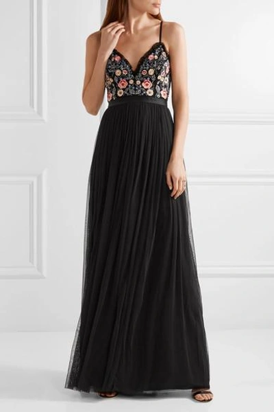 Shop Needle & Thread Whisper Open-back Embellished Chiffon And Tulle Gown In Black