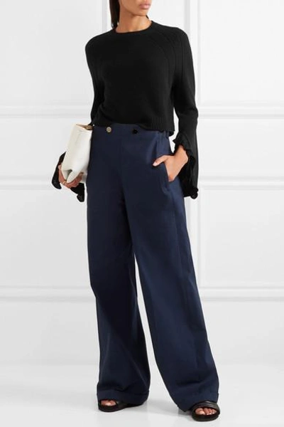 Shop Helmut Lang Cropped Ruffle-trimmed Wool And Cashmere-blend Sweater