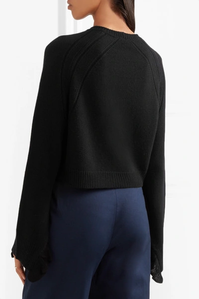 Shop Helmut Lang Cropped Ruffle-trimmed Wool And Cashmere-blend Sweater