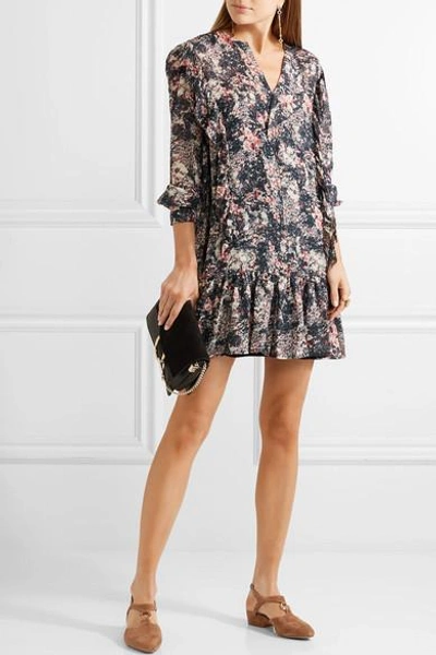 Shop Isabel Marant Étoile Jedy Ruffle-trimmed Printed Georgette Mini Dress In Gray